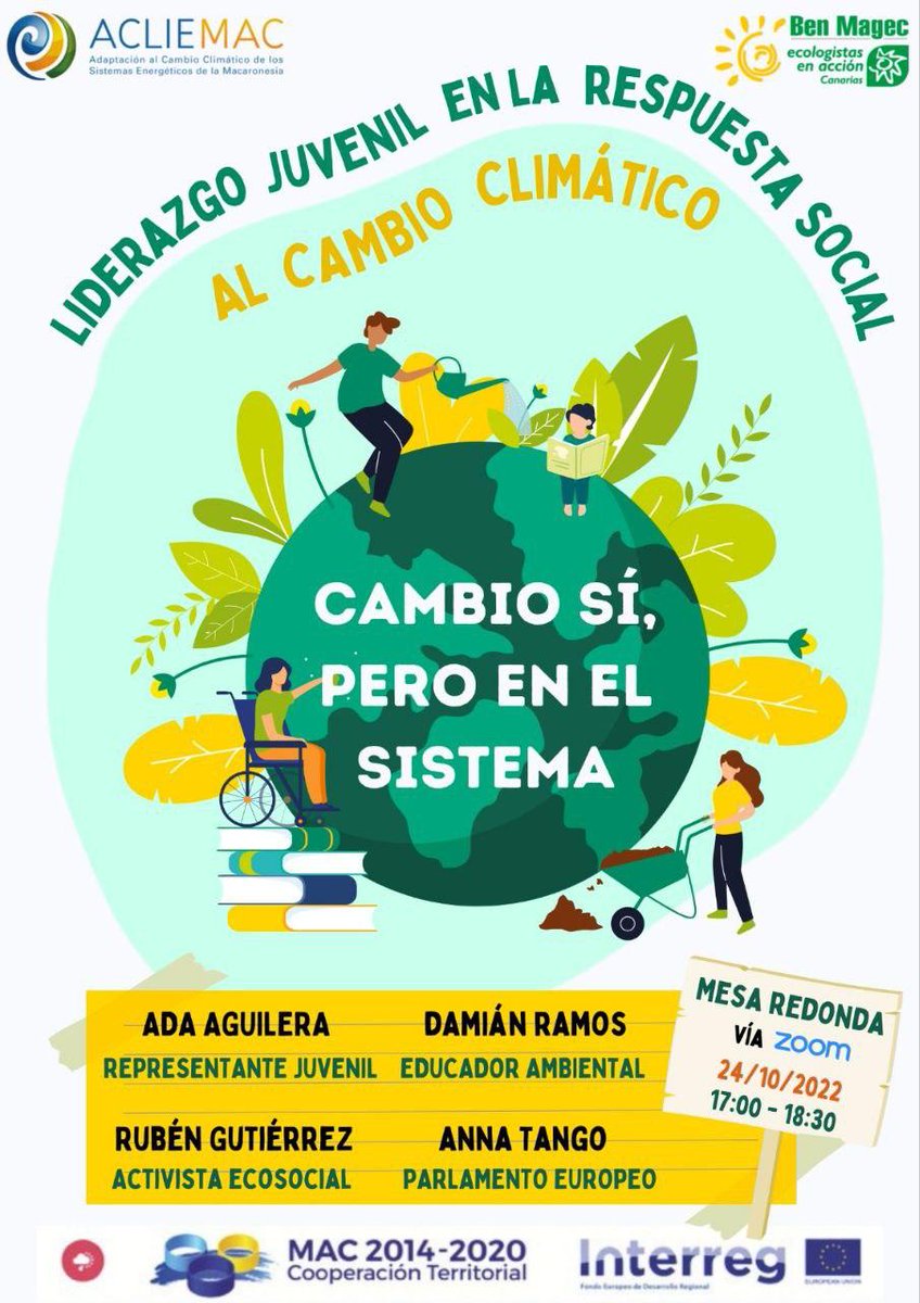 JuventudCanaria's tweet photo. 🌍 Con motivo del #DíaInternacionalContraElCambioClimático Ben Magec-Ecologistas en Accion organiza, en el marco del proyecto #ACLIEMAC: “Canarias ante la emergencia climática creando un clima de resiliencia en las aulas”, una mesa redonda juvenil. https://t.co/2nvsgW2h2V