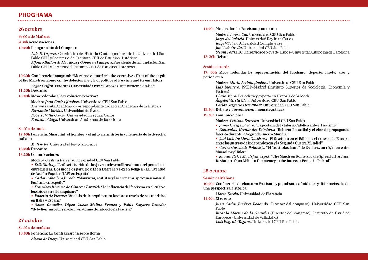 CEUEstudiosHistoricos (@ceuiehistoricos) on Twitter photo El 26, 27 y 28 de octubre se celebrará el Congreso Internacional "La Marcha sobre Roma en su centenario: la crisis de las democracias liberales" en la Universidad San Pablo CEU. Se podrá seguir en directo a través del canal de YouTube del Instituto CEU de Estudios Históricos El 26, 27 y 28 de octubre se celebrará el Congreso Internacional "La Marcha sobre Roma en su centenario: la crisis de las democracias liberales" en la Universidad San Pablo CEU. Se podrá seguir en directo a través del canal de YouTube del Instituto CEU de Estudios Históricos