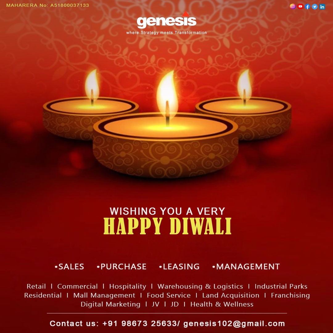 GenesisRealty1's tweet photo. A very Happy Diwali to you✨💐🙏
.
#genesis #diwali #Diwali2022 #retail #realtyestate #franchisebusiness #entertainmentbusiness #socialmediapostdesign #digitalmarketingservices #mallmanagement #legalservices #landacquisition #wellnessservices #industrialparks #foodservices https://t.co/pw1zbPtSfw