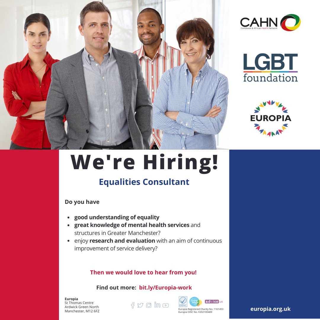 📢 Just a quick reminder our closing date for our #vacancy is #today!

📢 #Freelance part-time #Equalities #Consultant!

😊in partnership with #CAHN and #LGBT Foundation.

For more info, please visit our website: ow.ly/aKhu50L7j5S

Interviews: Monday, 31 Oct 2022