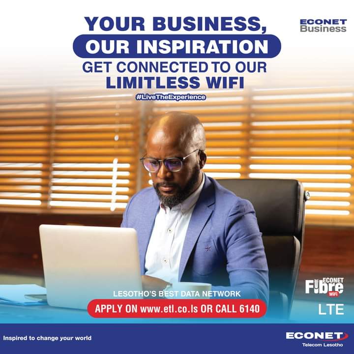 econetlesotho's tweet photo. Grow your business across the country and beyond with the fastest reliable WIFI and access unlimited opportunities for the growth of your business
Live the experience with Econet Unlimited WIFI
Apply on https://t.co/AlRc2ziLka or call 6140
#DoubleTheSpeed
#LesothosBestDataNetwork https://t.co/6gUlznRlhw