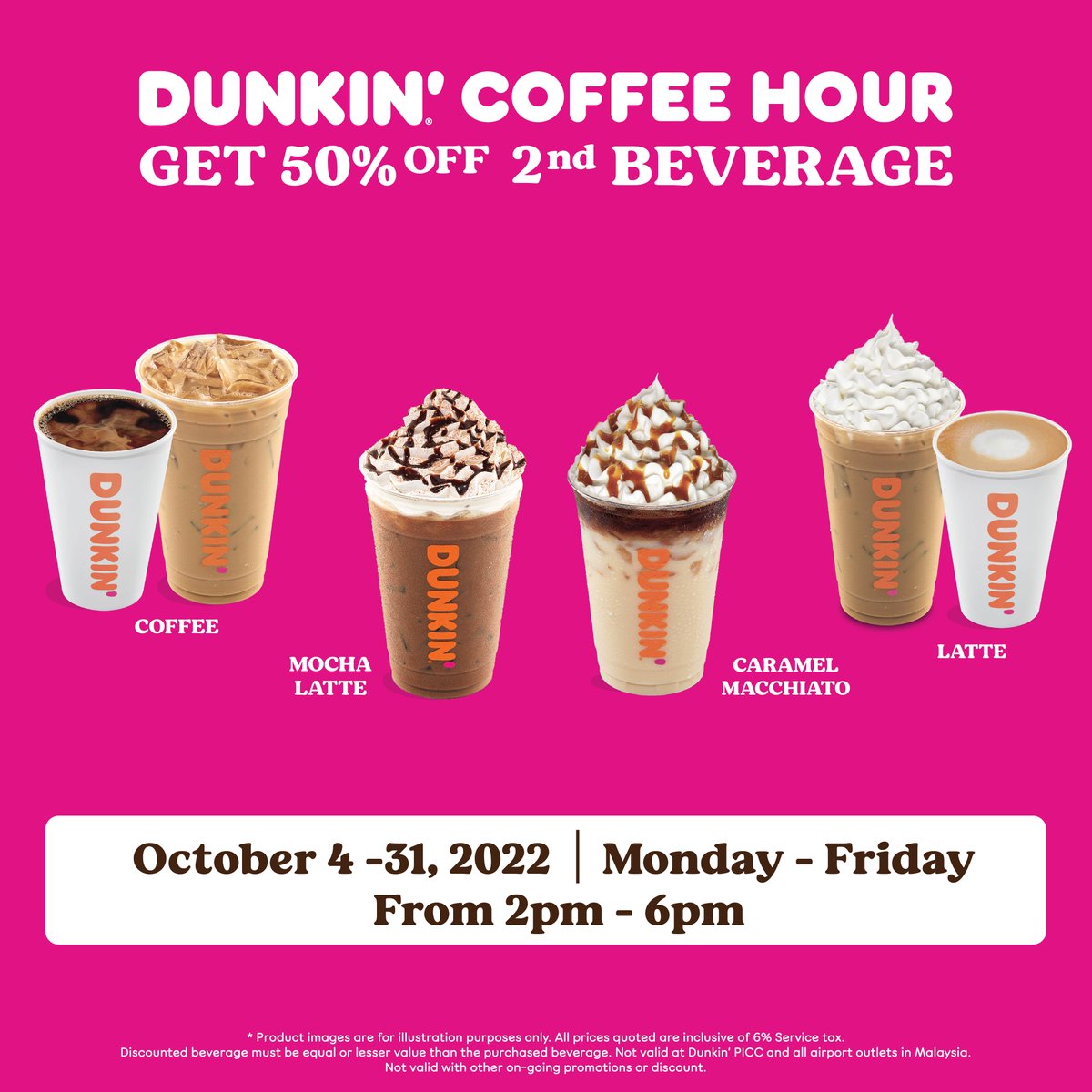 askrapidkl's tweet photo. Buy 1 Get 2nd cup for 50% Off : Coffee, Latte, Cappuccino, Caramel Macchiato, Mocha Latte. *The discount is on the lower price item. ☕️
Tag your coffee buddies below and spread the happiness and sweeten their days!
#DUNKINCoffee #DunkinMY #SweeteningLives #CoffeePromo https://t.co/ad1p5CJhE8