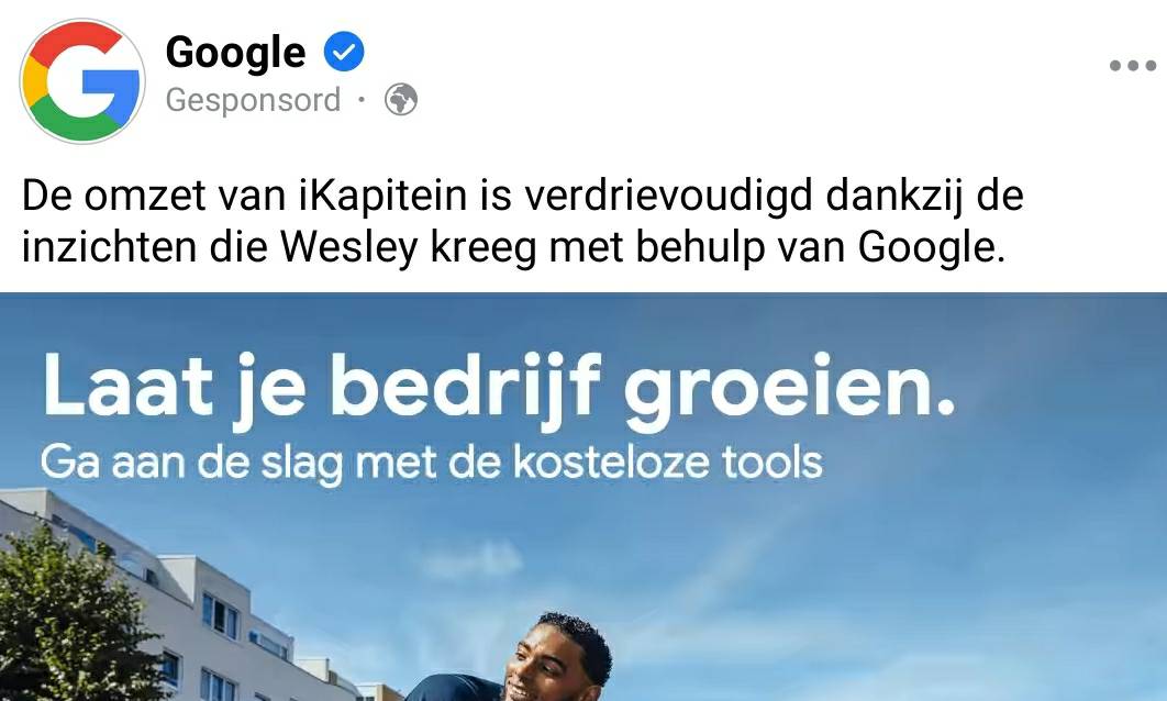 Fijn, <a href="/Google/">Google</a>, dat er nu een Nederlandse tekst in deze advertentie staat, ipv. het tenenkrommende 'Groei je bedrijf'! <a href="/onzetaal/">Onze Taal</a>