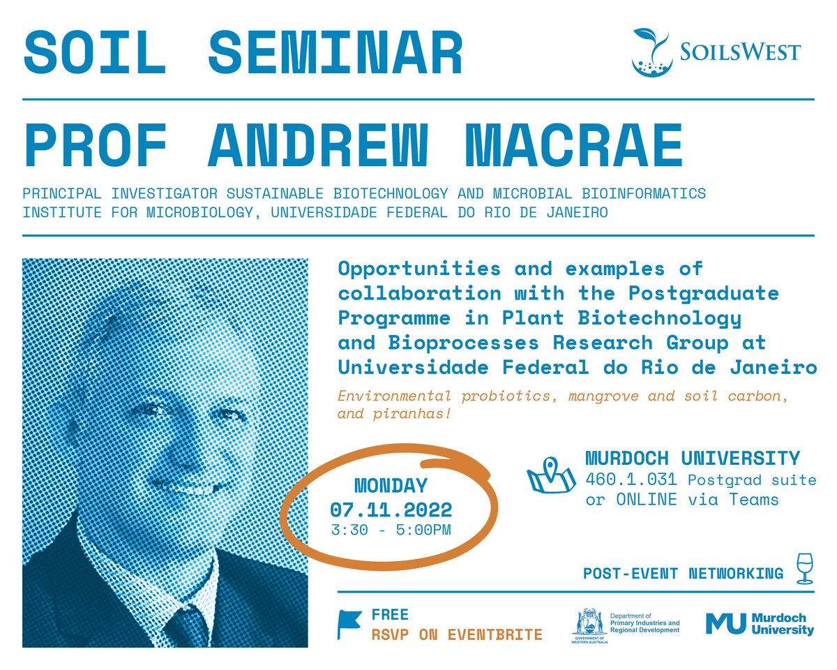 📢 Upcoming event! Want to know about using microbes in restoration, mangrove and soil carbon, and international collaboration? Join us Mon Nov 7 with Andrew Macrae 🗣️ RSVP for in-person or online attendance ➡️ bit.ly/nov-sem followed by nibbles, drinks and networking 🥂