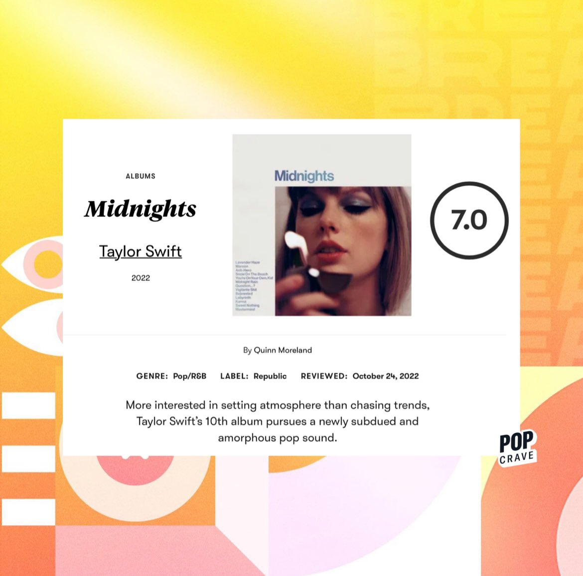 Pop Crave On Twitter Pitchfork Rates Taylor Swift s Midnights A 7 pop-crave-on-twitter-pitchfork-rates-taylor-swift-s-midnights-a-7