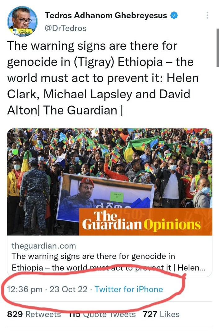 AnimutAbebe's tweet photo. አጋልጥ!
ከ አስር ወር በፊት ያውም Fake Genocide ዙሪያ The Guardian ላይ የተፃፈውንና ማርቲን ፕላውት እራሱ ከ 10 ወር በፊት ያጋራውን ፅሁፍ ዶክተር ቴዎድሮስ ዛሬ የተፃፈ አስመስሎ ትውት አድገጓል
 #DisarmTPLF
#TPLFisTheCause https://t.co/2mSnpqtga4