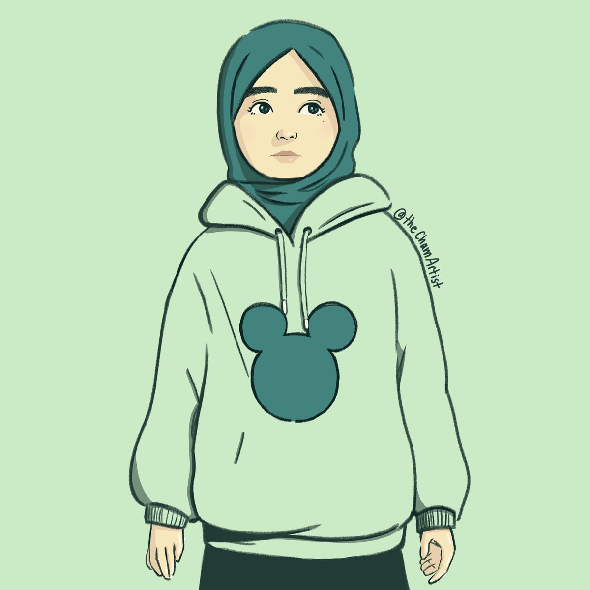 thechamartist's tweet photo. Me in a hoodie. #illustration #hijabi #muslimart #cuteart #CLIPSTUDIOPAINT https://t.co/oVcpMWbKmt