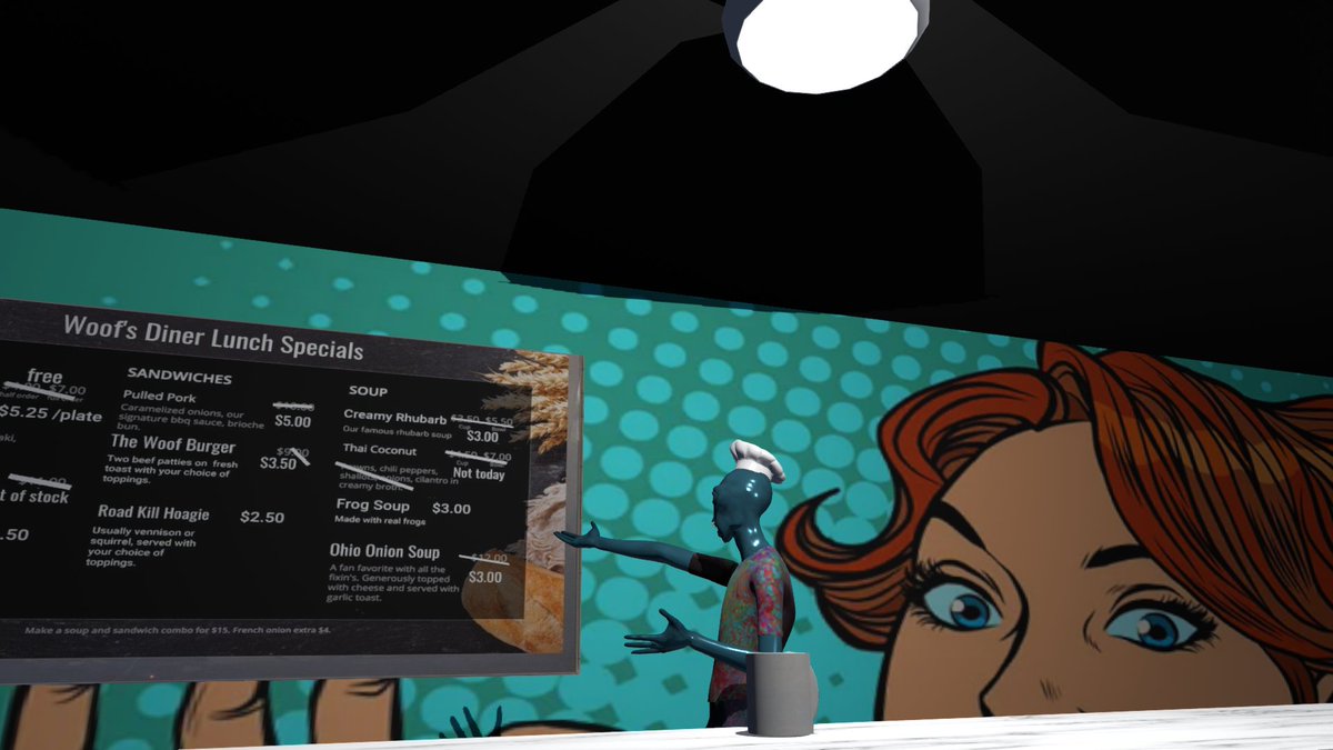 itsGary_eth's tweet photo. 👽🧑🍳Out here hopping around, trying to find people to serve. Had a @immadegen helper for a while, but he kept knocking stuff over. Finished the night with a beer by the piano.
#vr #metaverse #virtualbar #virtualrestaurant #alienchef #void #voidarmy #immadegen #nfttellingastory https://t.co/3CcEPThwfA