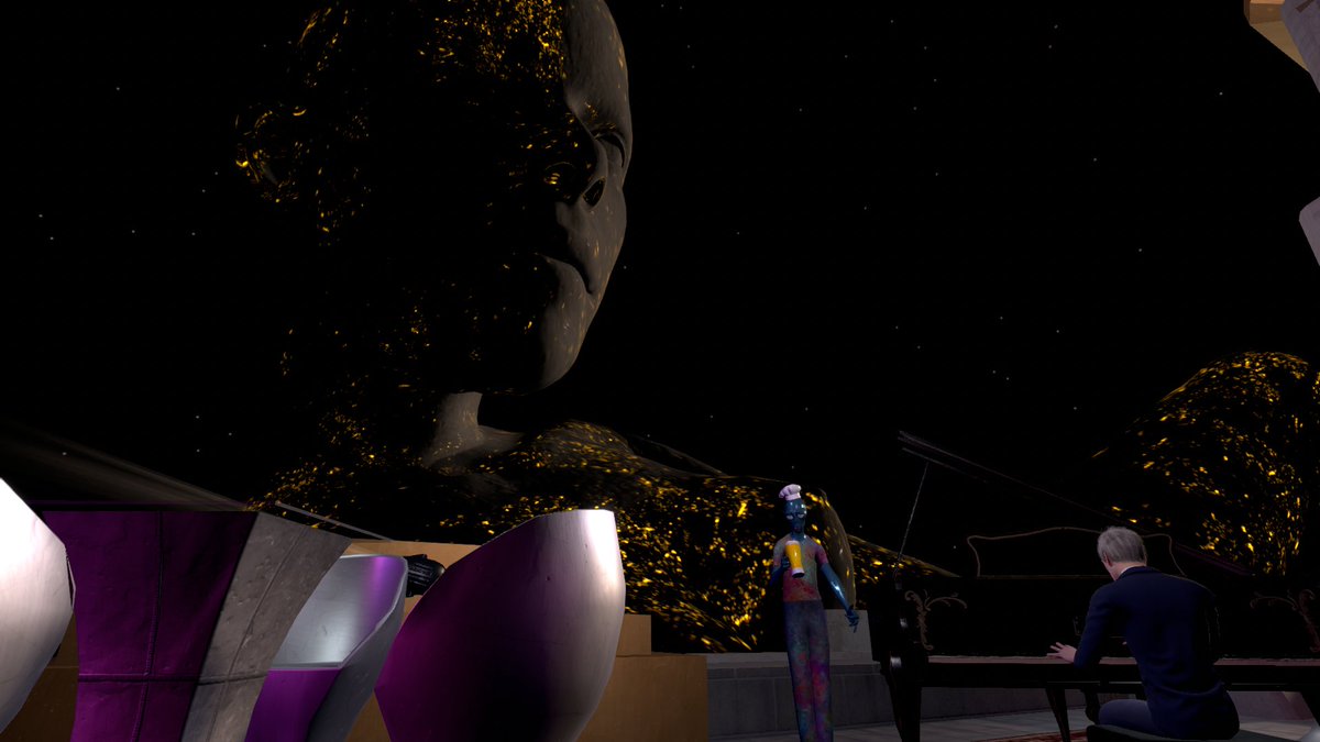 itsGary_eth's tweet photo. 👽🧑🍳Out here hopping around, trying to find people to serve. Had a @immadegen helper for a while, but he kept knocking stuff over. Finished the night with a beer by the piano.
#vr #metaverse #virtualbar #virtualrestaurant #alienchef #void #voidarmy #immadegen #nfttellingastory https://t.co/3CcEPThwfA