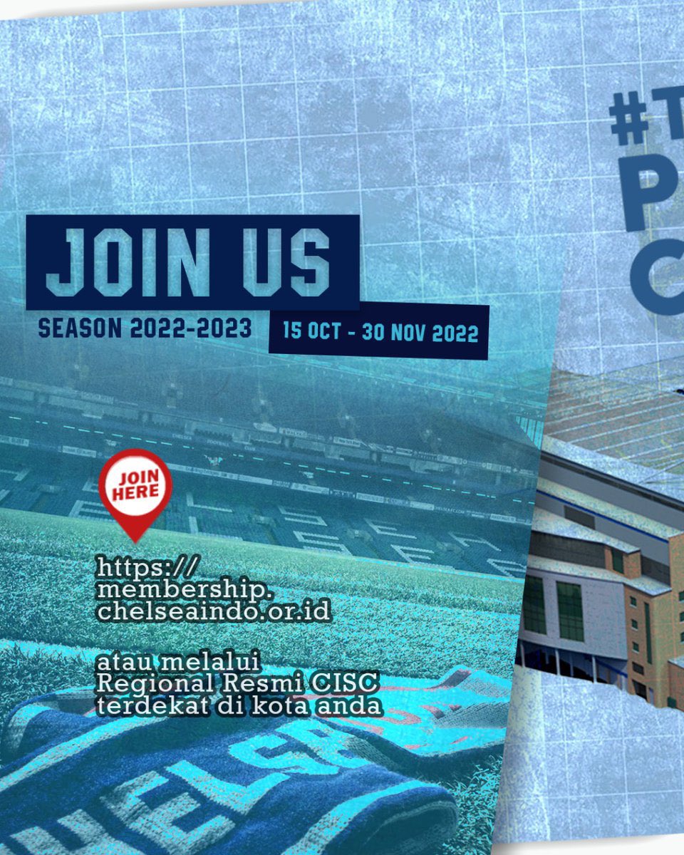 CISCmakassar's tweet photo. OPEN MEMBERSHIP CHELSEA INDONESIA SUPPORTERS REGIONAL MAKASSAR 🙌
Pendaftaran dibuka mulai
15 Oktober - 30 November 2022
Yuks daftar dan jadi bagian dari keluarga besar CISC Makassar
Hubungi PIC Membership (+62 853-9977-4088)
@chelseaindo_ofc
#ThePrideofCISC https://t.co/PyAdzlgomT