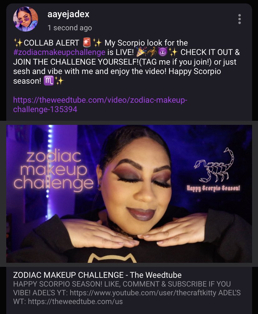 aayejade's tweet photo. ✨NEW VIDEO✨ on WEEDTUBE link in bio! #scorpiomakeup #scorpioseason #newvideo https://t.co/8H0m285Uc7