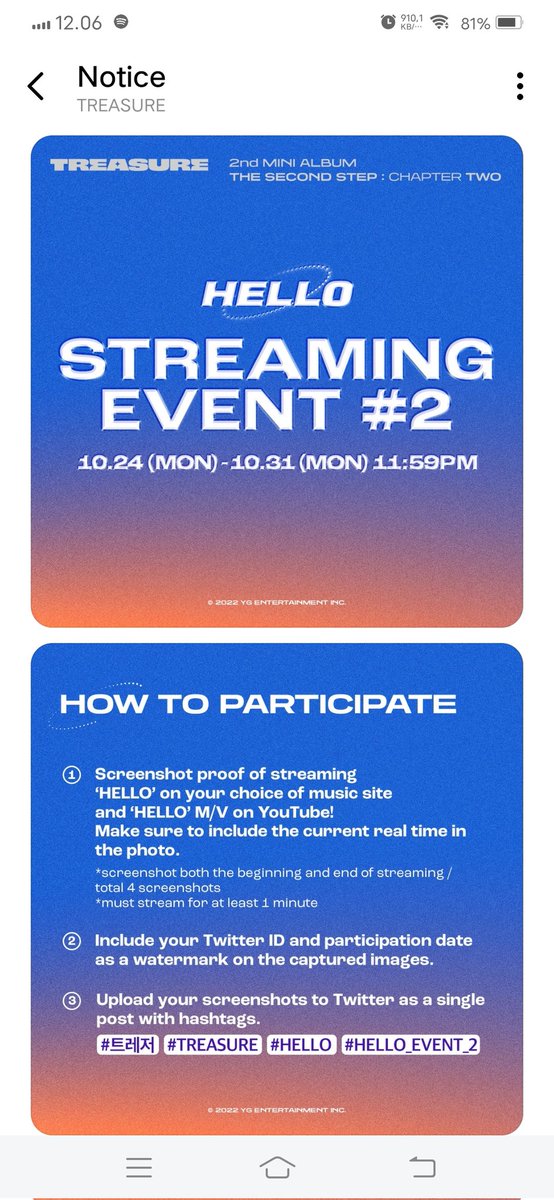 muyah001's tweet photo. #TREASURE - ‘HELLO’ STREAMING EVENT 💎
#트레저 #2ndMINIALBUM #THESECONDSTEP_CHAPTERTWO
#HELLO #STREAMING_EVENT #HELLO_EVENT_2 #HELLOeverywhere #YG https://t.co/SXuOzZw4sl