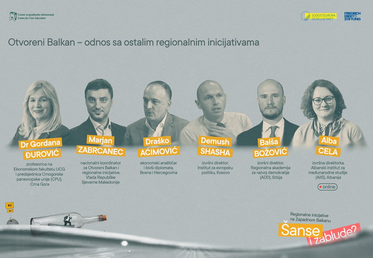 CGOCCE's tweet photo. Regionalni pregled aktuelnih inicijativa za #ZB daće nam učesnici II panela 👇

👤 Gordana Đurović @GordanaDjurovic @cpaneu
👤 Marjan Zabranec @Zabrcanec @VladaMK
👤 Draško Aćimović
👤 @DemushShasha @epikinstitute
👤 @Balshone @AddAcademy
👤 Alba Cela, @AIIS_Albania https://t.co/tIyDZvqogt