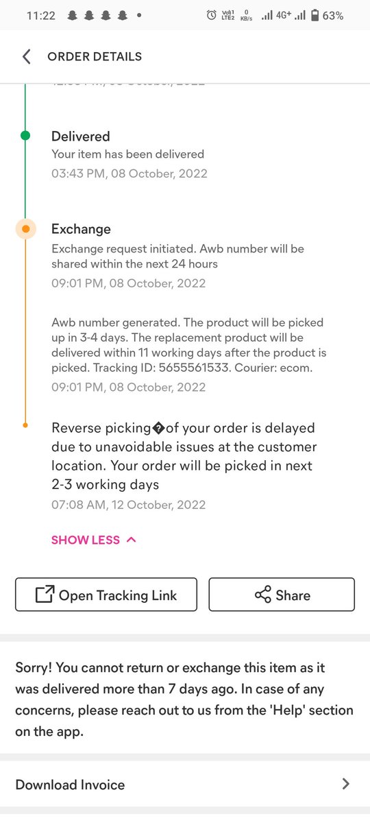 ndmanikanta's tweet photo. Hey @Meesho_Official why are you not accepting the return/exchange, you cancelled the pickup request by your own, without sending proper notification and now not allowing the request now as it is passed 7 days.
I'm not sure what I need to do with the products https://t.co/h1njayNo2Q