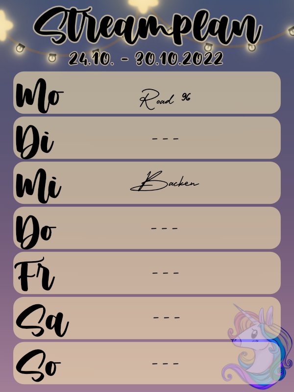 ZockendesE's tweet photo. Der Plan ist fertig 🤗 
Heute machen wir bei #Road96 weiter und schauen wie weit wir kommen. Am Mittwoch gibt es einen Backstream. Wir werden #christstollen backen. Ich freue mich auf euch
#twitchdeutschland #twitchDE #streaming #gaming #gamepass #weihnachtszeit #backebackekuchen https://t.co/cPMY1vWTMh