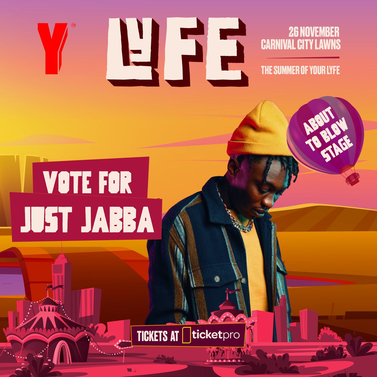 On the 26th of November we are operating in the East Rand at Carnival City Lawns, so #YNot give two upcoming artists from the East an opportunity to perform on the #AboutToBlowStage. To vote for @JustJabba. Retweet this post. Competition closes at 5pm on Sunday 30 Oct.