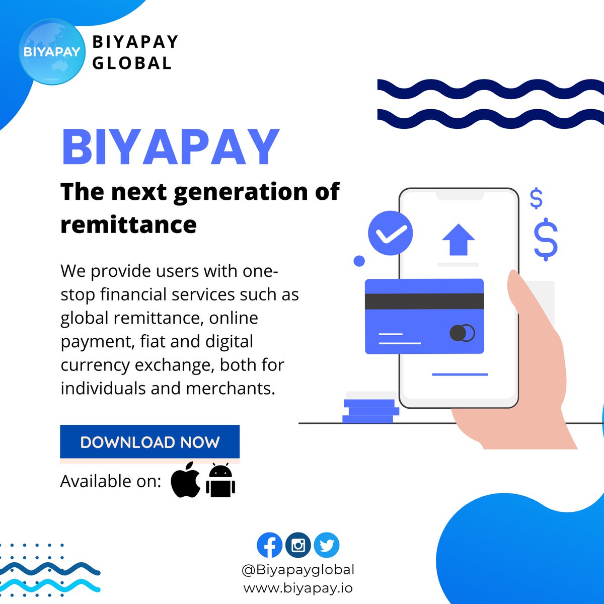 BiyaPayGlobal's tweet photo. BIYAPAY is the new generation of money remittance ‼️💯

Register now! ➡️ https://t.co/npxrd5tIhO

#crypto #cryptocurrency #CryptoInvestor #CryptoNews #cryptoworld #stockmarket https://t.co/qX8nSipWWM