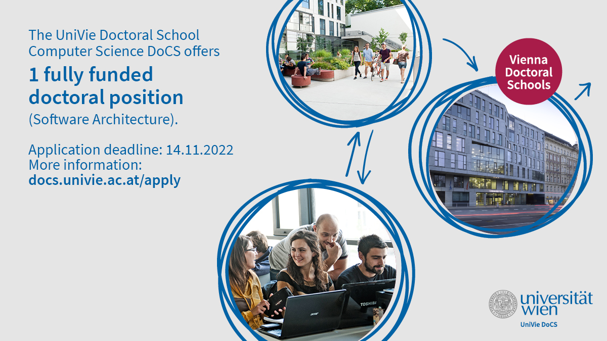 DoCS_univie's tweet photo. Apply now for a PhD in Computer Science at the @univienna and become a #DoCSunivie student! 😍🎓

We are offering an open #praedoc position in the field of 💻 Software Architecture 💡 with Prof. Uwe Zdun (@uwe_zdun).
 
Head to: https://t.co/du6ve1vwwX 🔗 @csunivie https://t.co/yKvPZiCQUK