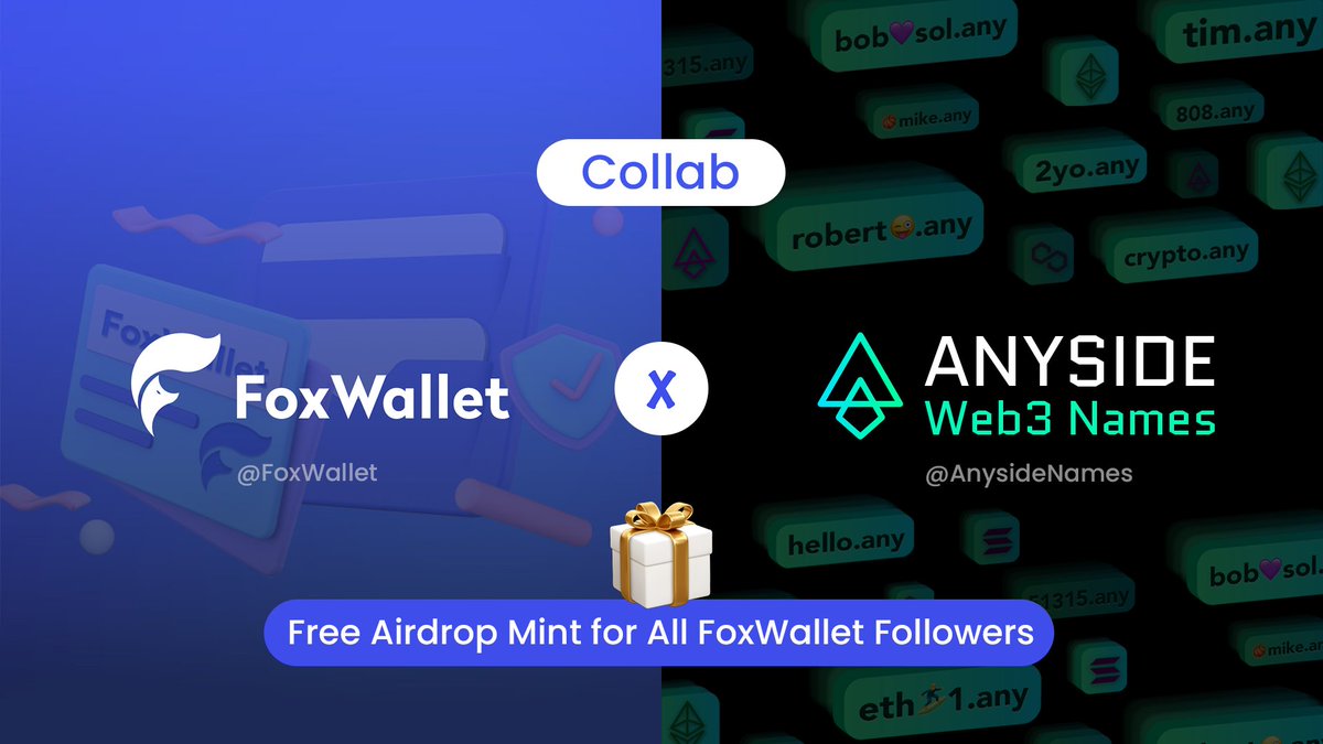 FoxWallet's tweet photo. 🔥FoxWallet is thrilled to announce its collaboration with @AnysideNames, which provides you with a name, domain, and space to showcase your Web3 identity, an excellent case for #CROSSCHAIN #NFT. 

Follow @FoxWallet &amp; @AnysideNames to get your 2 free #NFT🎁 https://t.co/YkOtHSwHDg