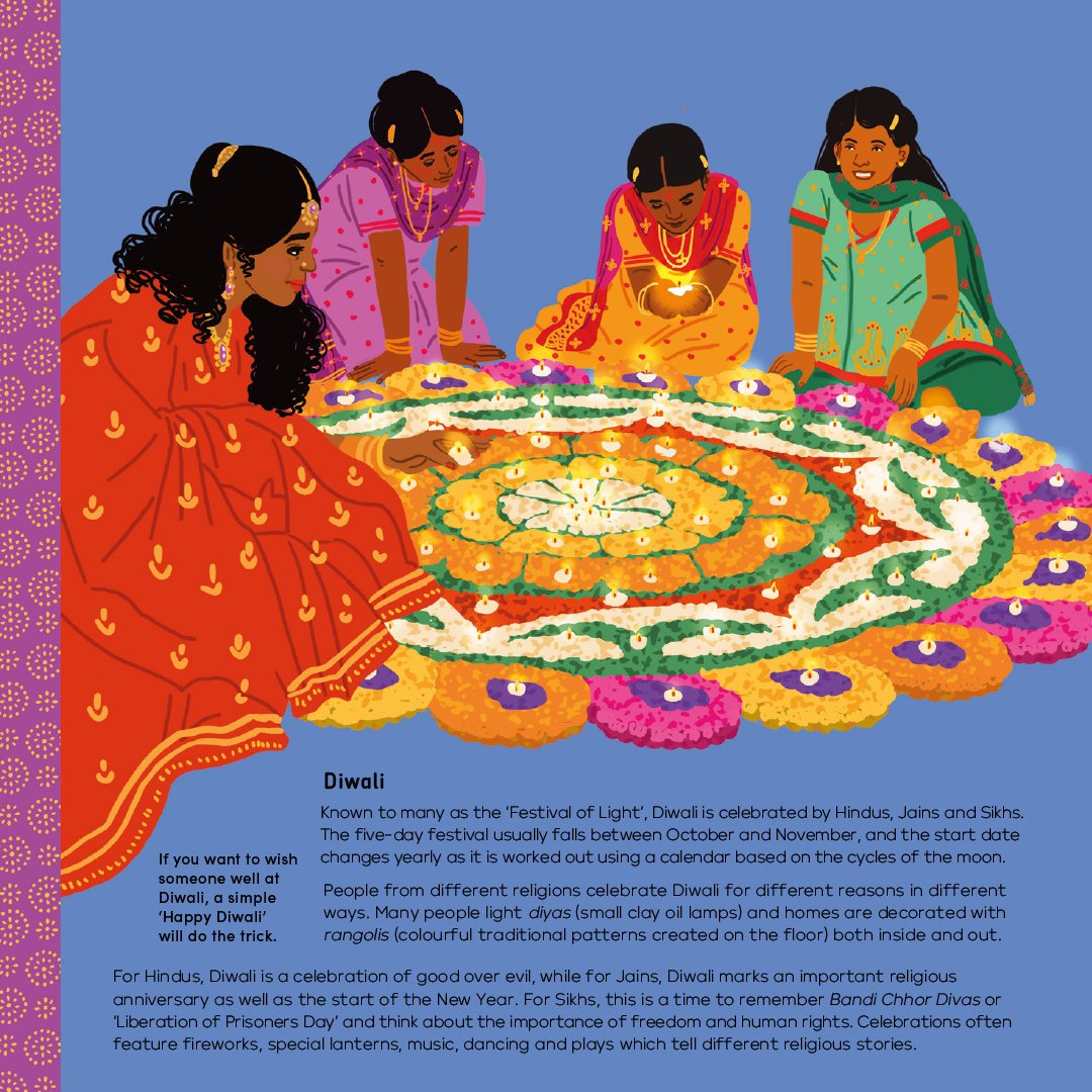 Happy #Diwali! 🪔 Also known as the 'Festival of Light', Diwali is one of the most popular festivals of Hinduism & is also celebrated by Jains & Sikhs. Illustration by @salini_banana from #LandsofBelonging, written by @doonkris & @vikesh. Discover more: bit.ly/3umIcUR