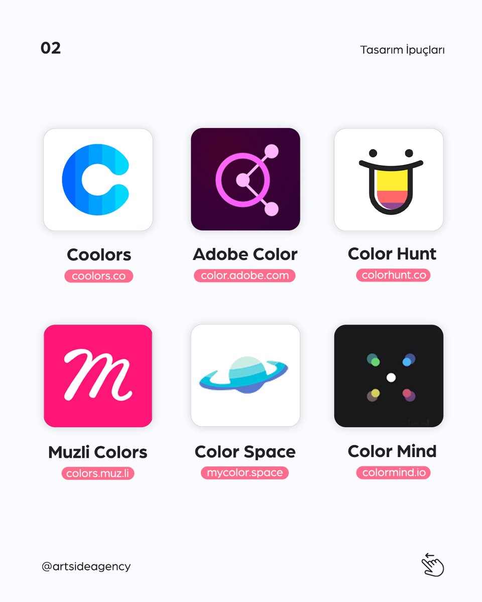 ArtsideAgency's tweet photo. #coolors #adobe #adobecolor #color #colorsculture #colorhunt #muzli #colorspace #colormind #design #Designers #tasarim #grafik #designerart #designlogo #Logo #LogoDesign #logo_design #logotipos #designinspiration #Website https://t.co/NRqpJirQ3u