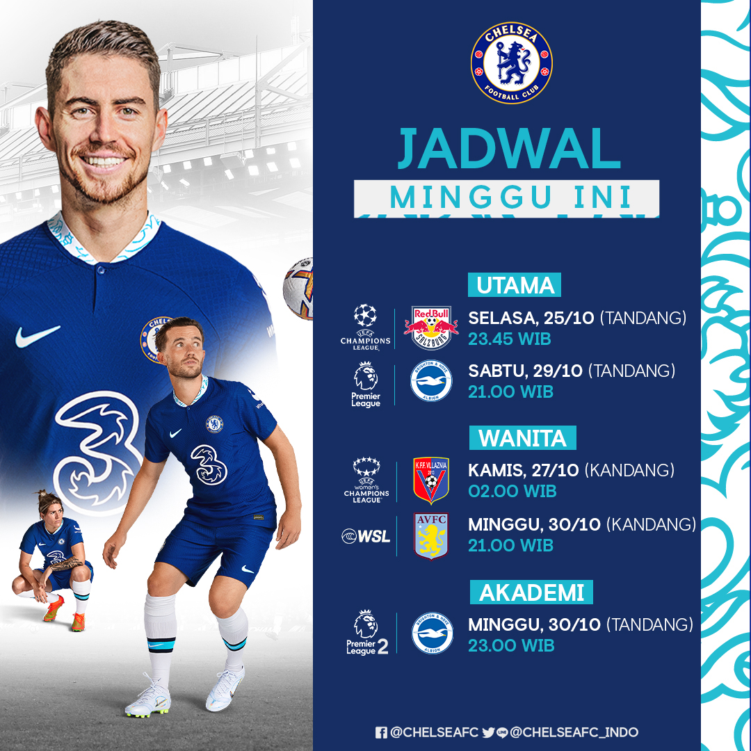 chelseafc_indo's tweet photo. Jadwal pertandingan #MingguIni 📆

Padat merayap, pantang kendur 💪

#CFCIndo https://t.co/Po8qy1gbDz