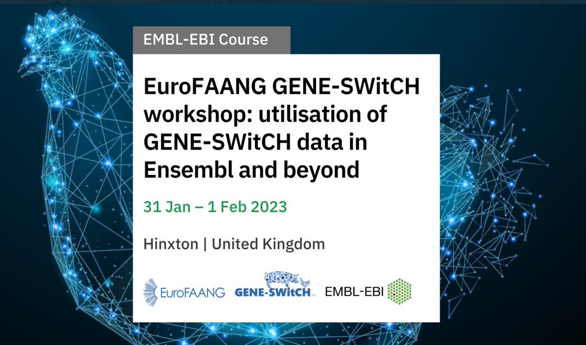 👩‍🏫#Wokshop 

🧬Join <a href="/EuroFaang/">EuroFAANG</a> seminar dedicated to the utilisation of data in <a href="/ensembl/">Ensembl</a> and beyond, generated by the <a href="/GeneSwitch/">GENE-SWitCH</a> project.

📅31 Jan - 1 Feb 2023
📍<a href="/emblebi/">EMBL-EBI</a> | Hinxton, UK

✍️Apply by 13 Nov: cutt.ly/sNrT2zn