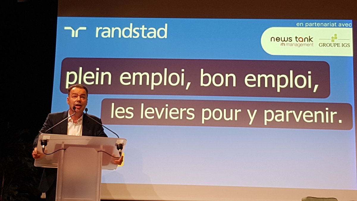 exclusiverh's tweet photo. "Les jeunes, les séniors, les bénéficiaires du RSA sont des viviers pour lutter contre les pénuries de compétences" @francoismoreau , Secrétaire Général de @randstad_france , conférence "Plein emploi, bon emploi, les leviers pour y parvenir" @newstankrh @GroupeIGS https://t.co/VWFvrUuKuz