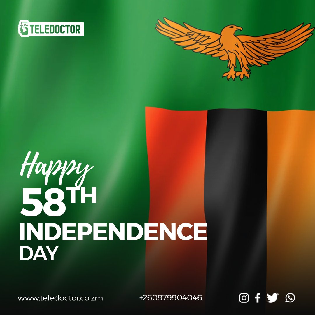 teledoctorzm's tweet photo. The staff and management would like to wish Mother Zambia a 58th Independence Day!

#IndependenceDay #MotherZambia #OneZambiaOneNation #TiyendePamodzi #NeverForget #teledoctor https://t.co/dRDg57ZDf3
