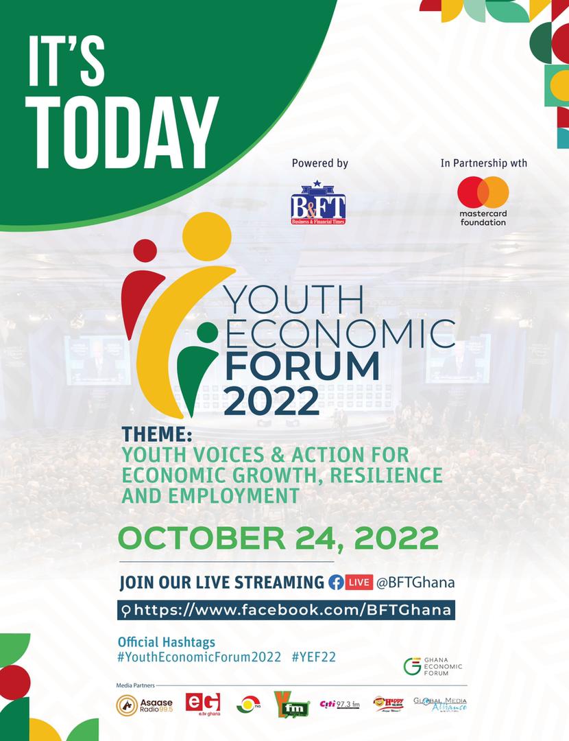 bftghana's tweet photo. Youth Economic Forum 2022 is today starting at exactly 8am join the live stream via #bftonline on our FaceBook page @BFTGhana
Theme: Youth Voices and Action for Economic Growth, Resilience and Employment.  #YouthEconomicForum2022 #YEF22 https://t.co/PL8SdMOUUU