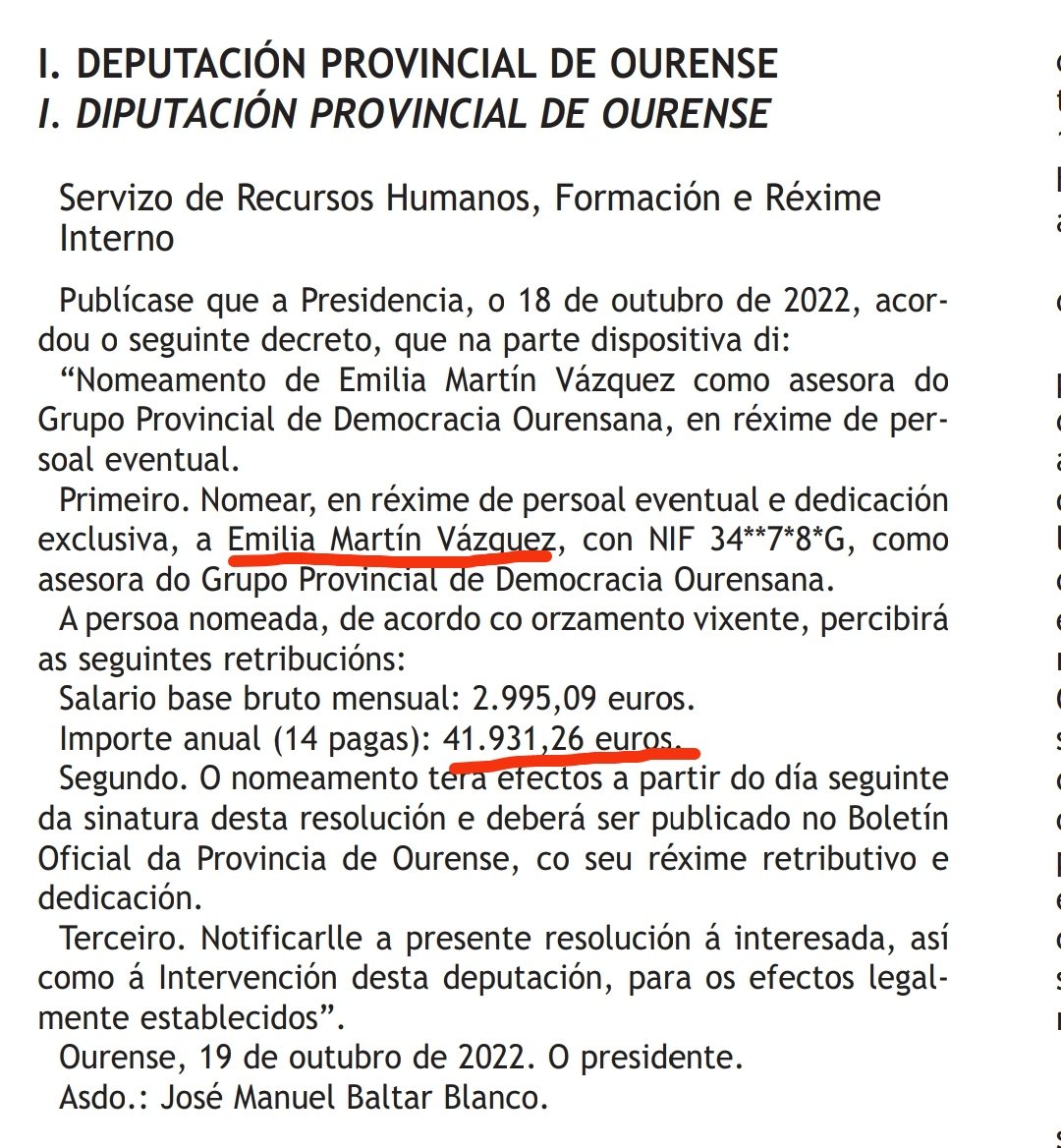 ourensenoespel1's tweet photo. Contratar á nai dun concelleiro como asesora na Deputación cun soldo de 41.931,26 € é legal, pero hai que lembrar como atacaba Jácome a Agustín cando este tiña á súa filla como asesora... https://t.co/oL0v5quUM0