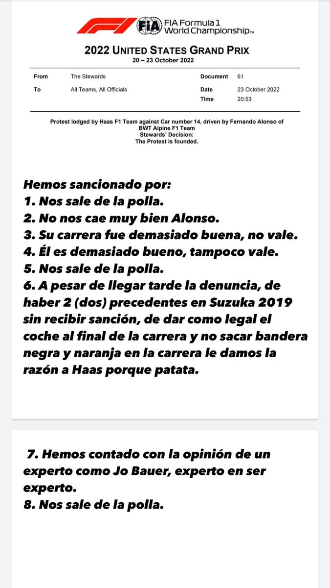 TotalVelocidad's tweet photo. El verdadero documento de la FIA: https://t.co/HmwPwpUnAJ