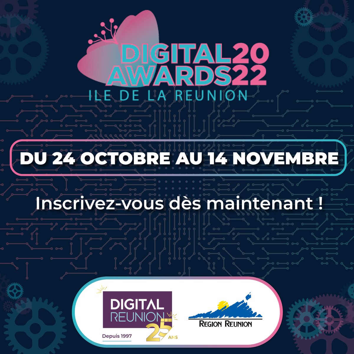 Digital_Reunion's tweet photo. 🚀 𝗟𝗲𝘀 𝗗𝗜𝗚𝗜𝗧𝗔𝗟 𝗔𝗪𝗔𝗥𝗗𝗦 𝗿𝗲𝘃𝗶𝗲𝗻𝗻𝗲𝗻𝘁 𝗽𝗼𝘂𝗿 𝗹𝗲𝘂𝗿 𝟯𝗲̀𝗺𝗲 𝗲́𝗱𝗶𝘁𝗶𝗼𝗻 ! 🚀
Entreprises, porteurs de projets et professionnels, inscrivez-vous 𝗷𝘂𝘀𝗾𝘂’𝗮𝘂 𝟭4 𝗻𝗼𝘃𝗲𝗺𝗯𝗿𝗲 𝗮̀ 𝟮𝟯𝗛𝟱𝟵 👉https://t.co/BsturzoCJV https://t.co/HW8Qjdn7OM