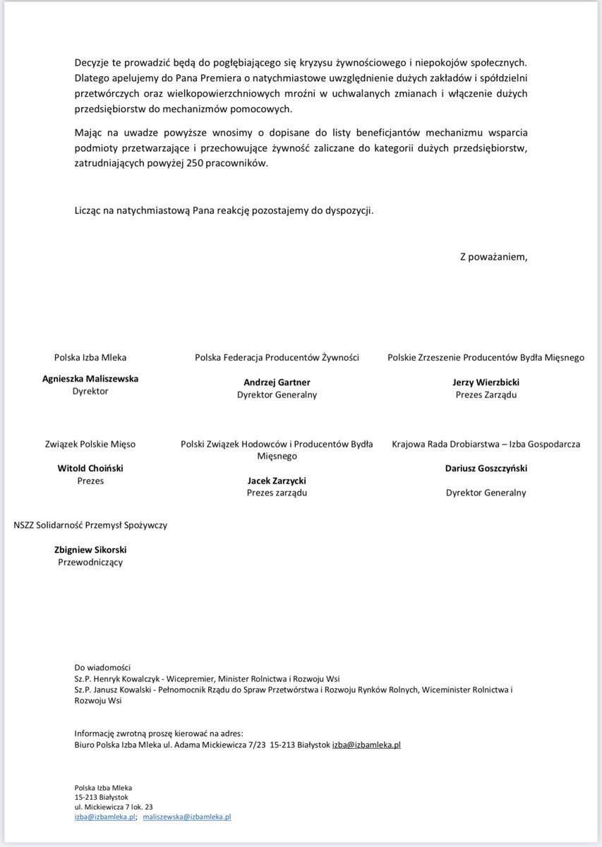 ‼️Grożą nam gigantyczne wzrosty cen żywności, a skrajnych przypadkach zamykanie zakładów przetwórczych. Koszty energii wykończą dużych przetwórców, w tym spółdzielnie rolnicze. 🥛🥩🫑🍅Organizacje apelują do <a href="/MorawieckiM/">Mateusz Morawiecki</a> <a href="/Kowalczyk_H/">Henryk Kowalczyk</a> <a href="/Kowalczyk_H/">Henryk Kowalczyk</a> ‼️