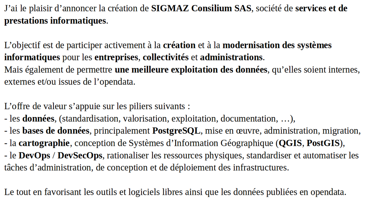 SigmazConsilium's tweet photo. Lancement de @SigmazConsilium SAS, société de services et de prestations informatiques.
#data #devops #devsecops #securite #baseDeDonnees #sig #dev #si #infraAsCode https://t.co/wAw7tZzaa5