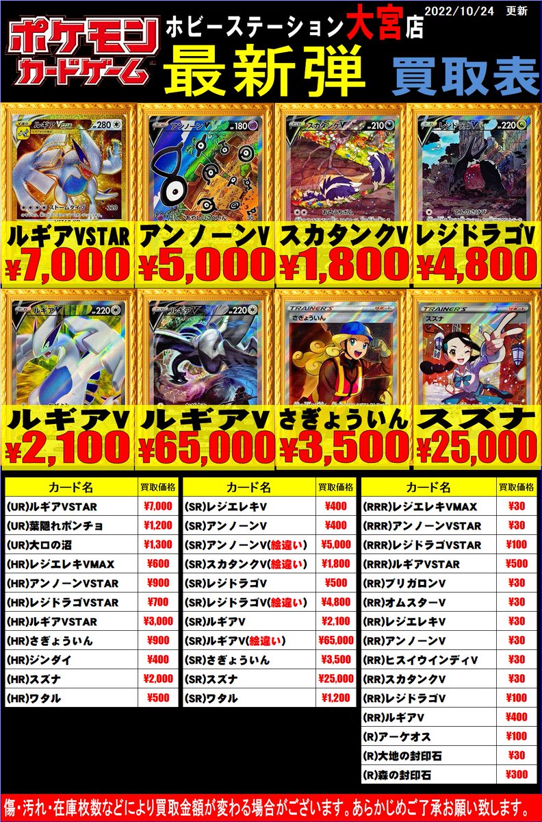 ルギアv Sr Sa スズナsrの相場推移 買取価格一覧 Magi トレカ専用フリマアプリ