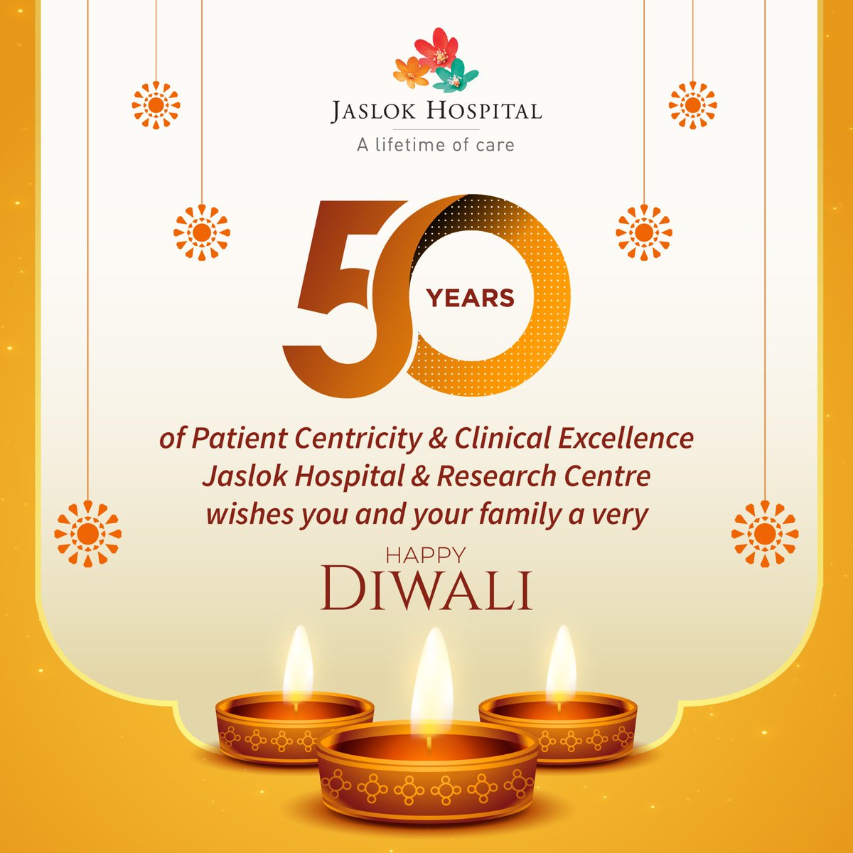 On this Diwali, Jaslok Hospital &amp; Research Centre wishes you and your loved ones good health, joy &amp; prosperity. 
'Happy Diwali' 
#jaslokhospital #alifetimeofcare #HappyDiwali