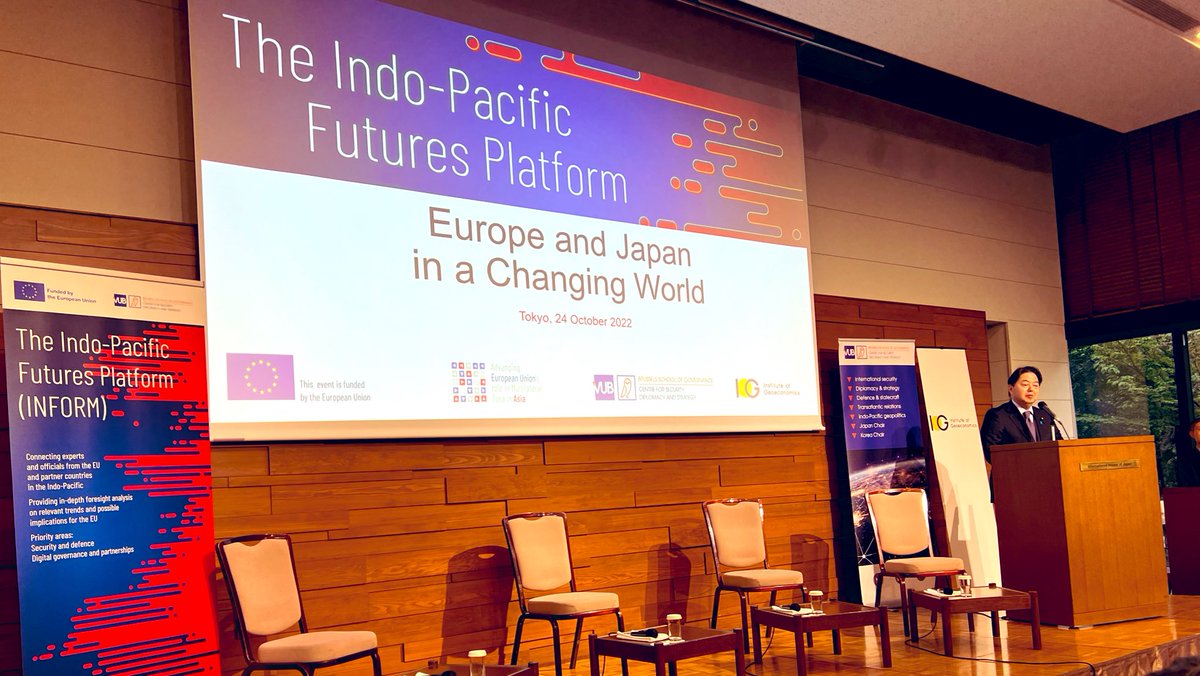 We are starting the #INFORM public event on “Europe and Japan in a Changing World”. Listening to the keynote speech by Foreign Minister Hayashi Yoshimasa @MofaJapan_en as he sets out the clear need for closer 🇯🇵 🇪🇺 cooperation. Thank you Minister Yoshimasa!