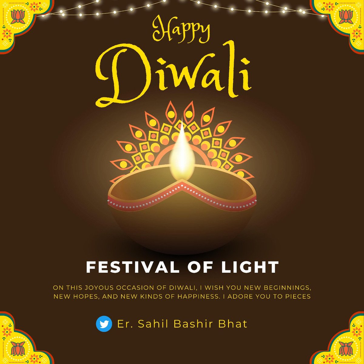 ErSahilBhat's tweet photo. Wishing you all a Happy Diwali.
May god bless us all with the right light we all deserve in our lives.

#HappyDiwali https://t.co/CSdDYuk5be