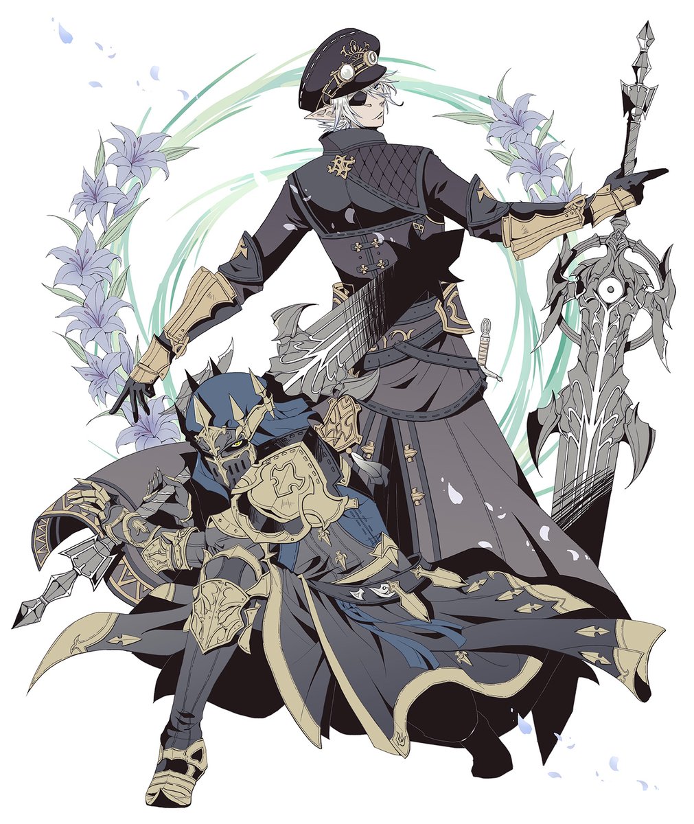 weapon elezen hat armor sword multiple boys flower  illustration images