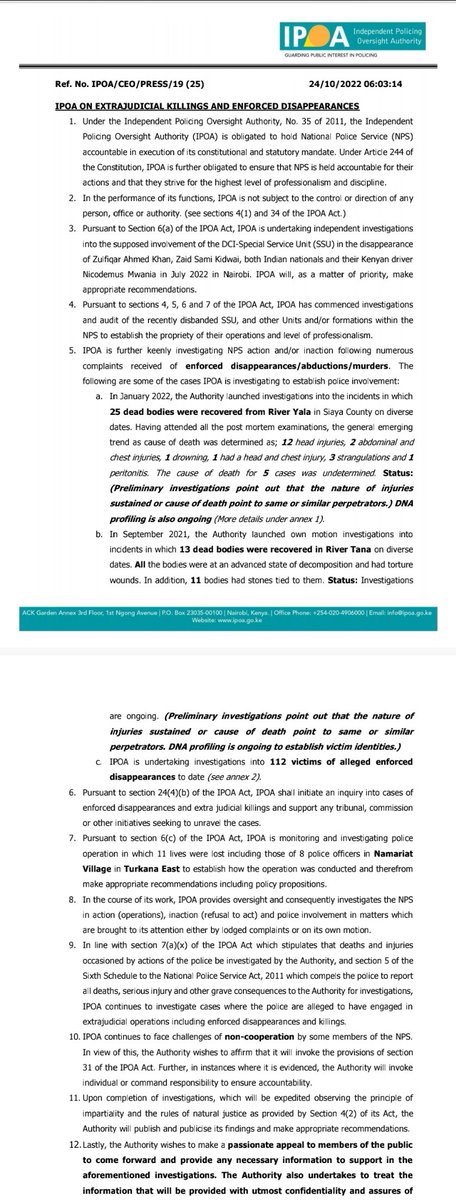 OleItumbi's tweet image. .@IPOA_KE narrates how the official Killer Squad sniffs life out of its victims

Puts names to bodies recovered in River Yala, Tana River, Dams &amp;amp; Forests

"Initial Investigations point to the same or similar perpetrators"

President @WilliamsRuto  Salute - for the bold Move!