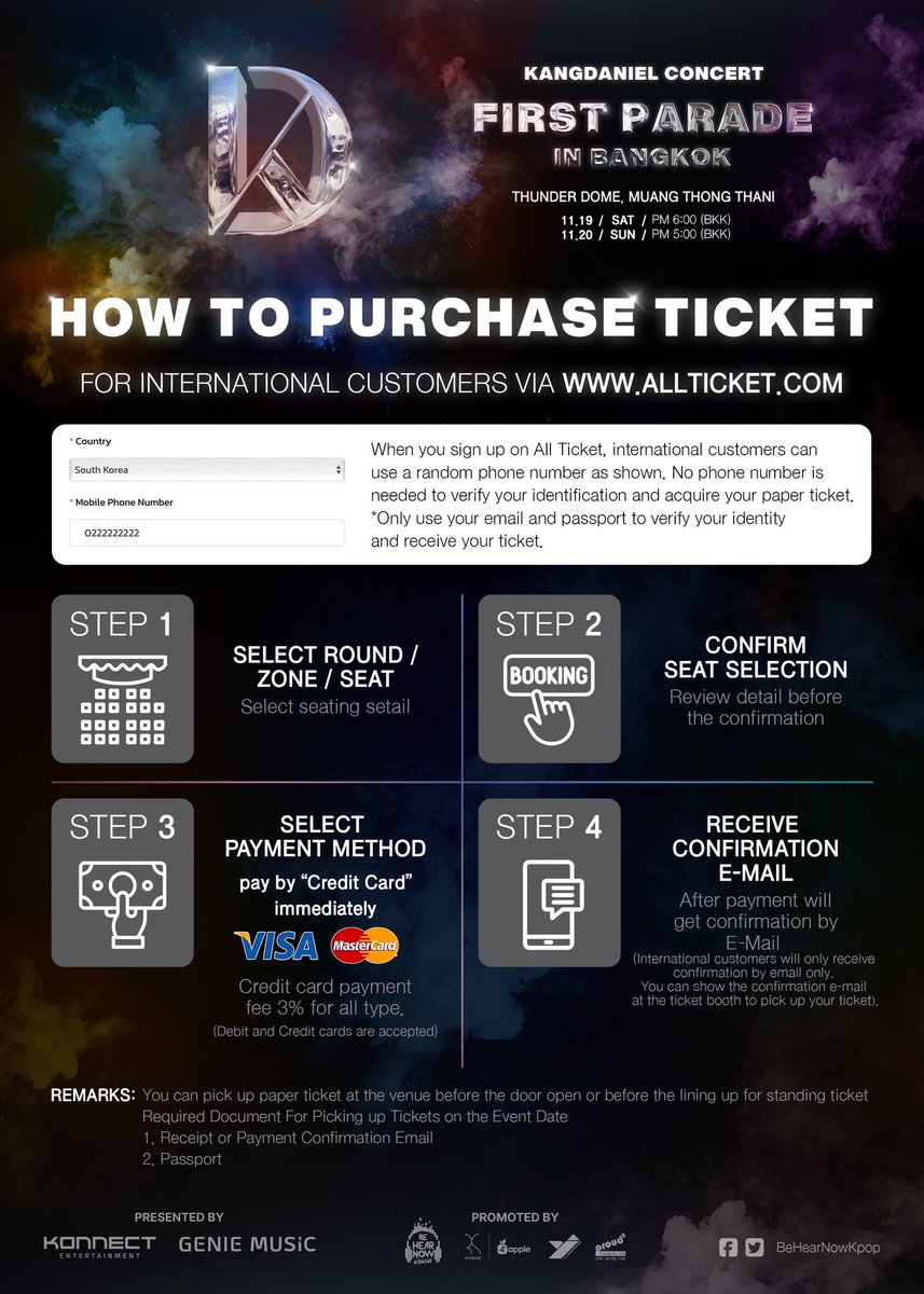 📍#KDN_1stParade_BKK International customers can use a random phone number to put in. No phone number is needed to verify your identification and acquire your ticket. *Only use your email and passport to verify your identity and receive your ticket. #4thapple #YJPARTNERS