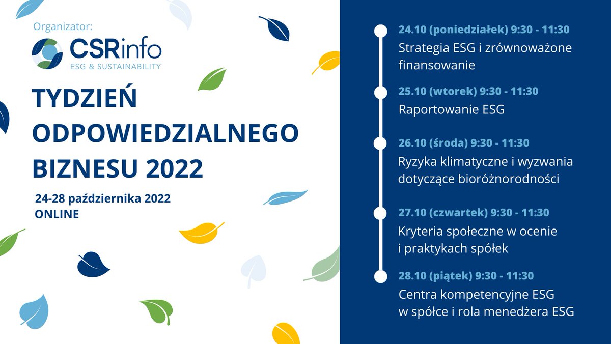 PracodawcyRP's tweet photo. #TOB2022! Drugi dzień poświęcony jest raportowaniu ESG - aktualnym wymogom, przydatnym narzędziom oraz klarownej komunikacji wyników ESG. 

@CSRinfo_org @CSRinfoPolska @PracodawcyRP #CSRinfo #ESG #CSR #sustainability #socialresponsibility https://t.co/mIQEt0bGnk