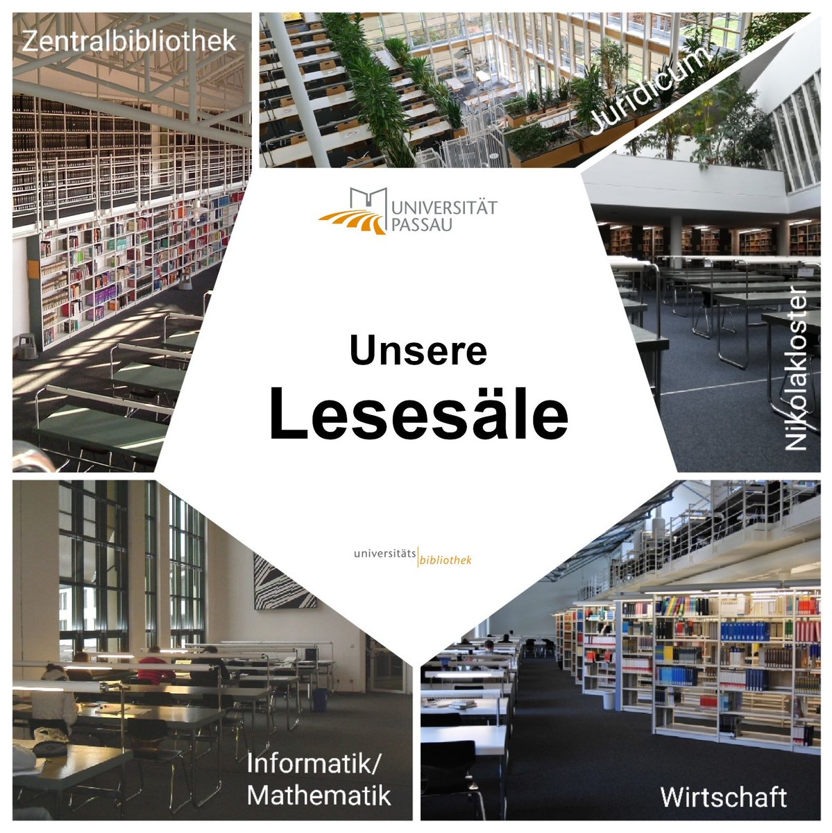 ubpassau's tweet photo. Womit unsere Studis die Bib verbinden? An erster Stelle natürlich mit unseren Lesesälen, die Lern- und Arbeitsplätze in guter Atmosphäre bieten. Insgesamt haben wir fünf wunderschöne Lesesäle - habt ihr einen Favoriten? #TagderBibliotheken22 #Twittermarathon https://t.co/YnRYiFqaFs