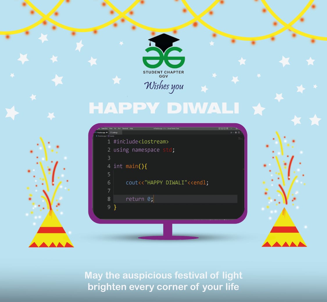gfgsc_ggv's tweet photo. #Wishing you #HappyDiwali with a gleam of auspicious #diyas and holy chants with all the joy, prosperity, and happiness in life🕯️ and transform your journey from lousy code to good code✨

#दिवाली2022 https://t.co/OOJ0VlZJkd