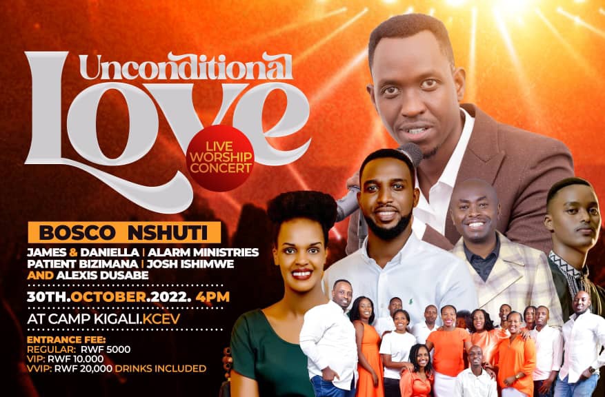 KglPraiseFest's tweet photo. As we draw closer to this year's edition of the #KigaliPraiseFest, dear brethrens, come through for the Unconditional Love Live Worship Concert featuring Bosco and many others on Oct 30. 
More details about Kigali Praise Fest are on their way, keep checking our socials. https://t.co/M4ZddiboWg