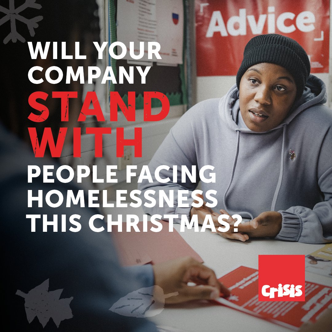 crisis_uk's tweet photo. Will your company stand with people facing homelessness this Christmas? 

Join our webinar on Thursday 10th November at 12:00 and learn about how your company can support people facing homelessness during the cost of living crisis: https://t.co/lhCeQYY4rC https://t.co/RjMGdml5Af