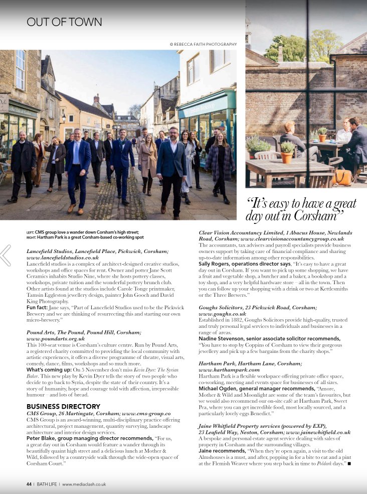 TheCMSGroup's tweet photo. Great to be featured in the latest issue of Bath Life Magazine! Check it out for an exploration of the beautiful town of Corsham. We are so lucky to call this town our home! #bathlifemag #corsham
https://t.co/75bmkDT6Ur https://t.co/rA9PMuuUWO