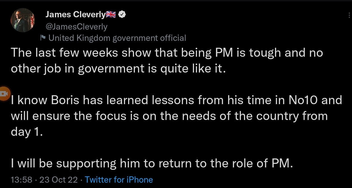 Haggis_UK's tweet photo. James Cleverly less than a day apart. 🤣 https://t.co/6Ya5UF3Jjt
