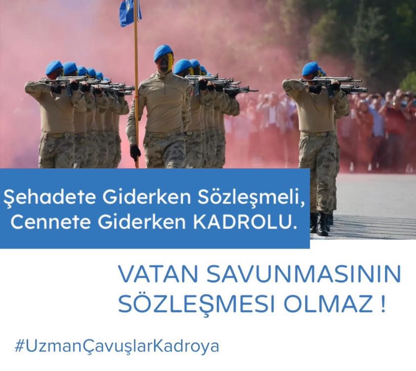Sayın Cumhurbaşkanım <a href="/RTErdogan/">Recep Tayyip Erdoğan</a> bugün Kabine toplantısındaki sözleşmeli personele kadro görüşmelerinizde 36 yıldır sözleşme ile görev yapan Kahraman Uzman Çavuşları unutmayacağınıza inanıyoruz.
Vatan Savunmasının Sözleşmesi Olmaz🇹🇷 
#UzmanÇavuşlarKadroya